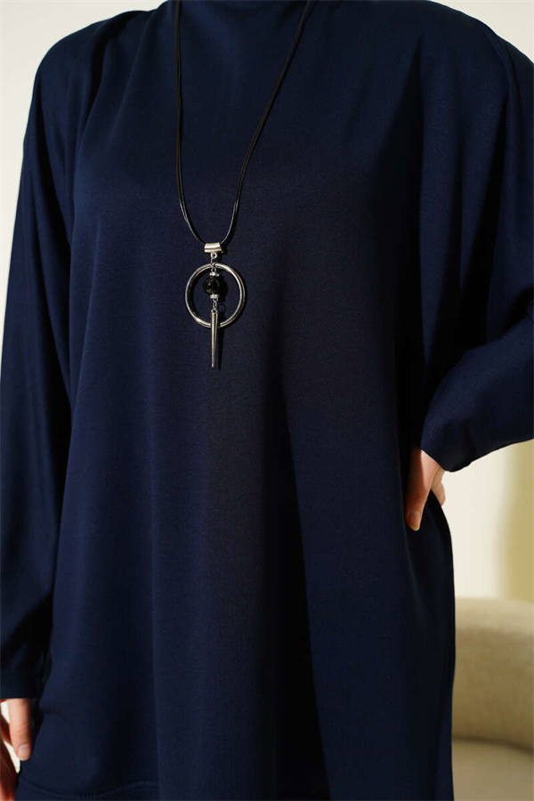 Batwing Sleeve Basic Loisha Tunic Navy Blue