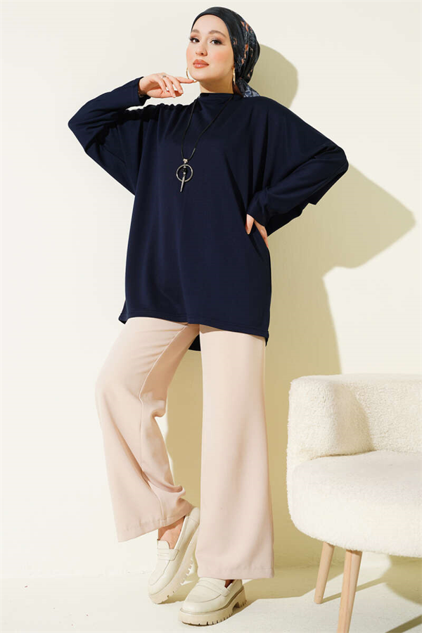 Batwing Sleeve Basic Loisha Tunic Navy Blue