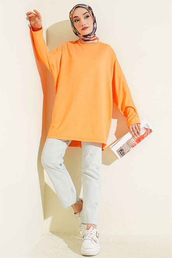 Batwing Sleeve Basic Loisha Tunic Orange