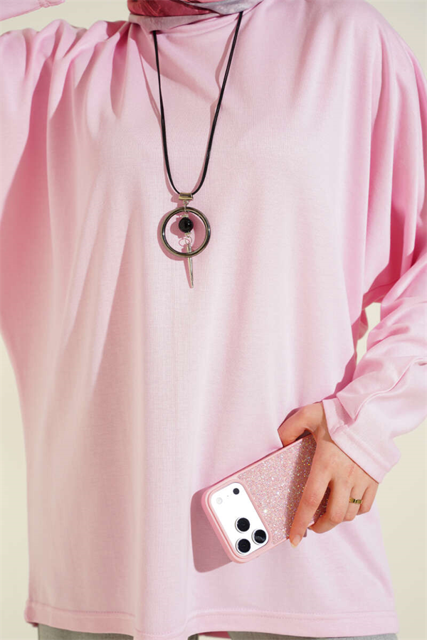 Batwing Sleeve Basic Loisha Tunic Pink