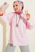 Batwing Sleeve Basic Loisha Tunic Pink