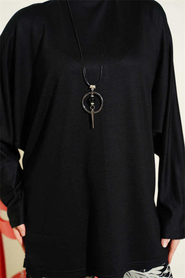 Batwing Sleeve Basic Loisha Tunic Black
