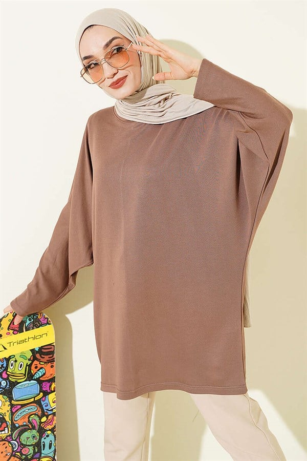 Batwing Sleeve Basic Loisha Tunic Mink