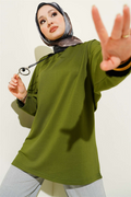 Batwing Sleeve Basic Loisha Tunic Green