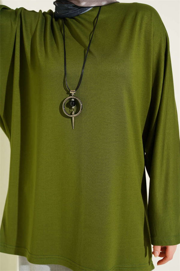 Batwing Sleeve Basic Loisha Tunic Green
