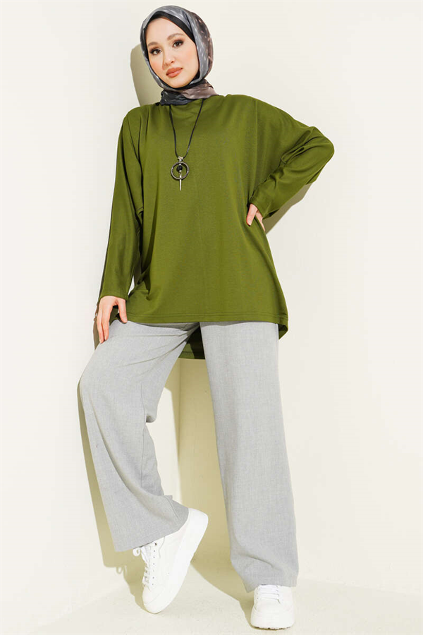 Batwing Sleeve Basic Loisha Tunic Green