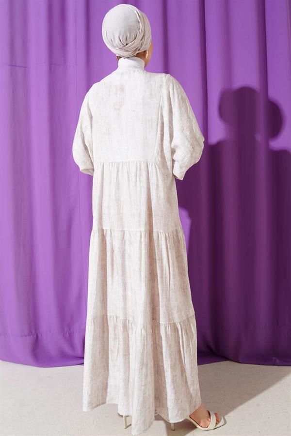 Batwing Sleeve Button Floor Dress Stone