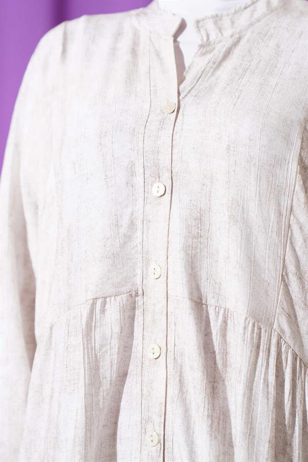 Batwing Sleeve Button Floor Dress Stone