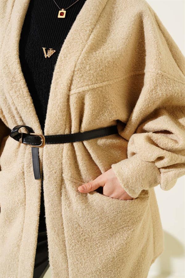Batwing Belted Boucle Jacket Latte