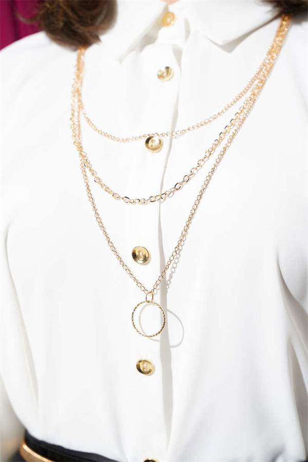 Oversize Shirt with Batwing Sleeve Necklace, White