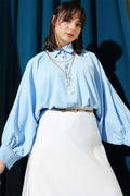 Oversize Shirt with Batwing Sleeve Necklace, Blue