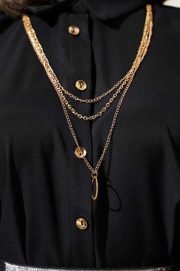 Oversize Shirt with Batwing Sleeve Necklace, Black