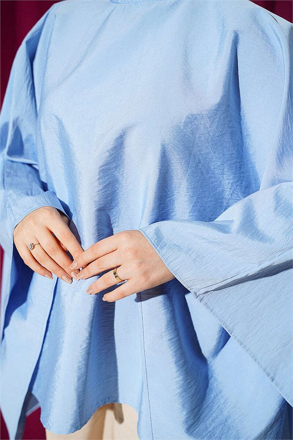 Batwing Sleeve Oversize Blouse Blue