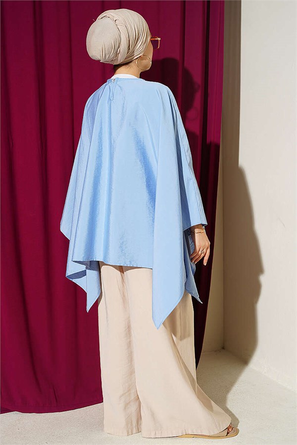 Batwing Sleeve Oversize Blouse Blue