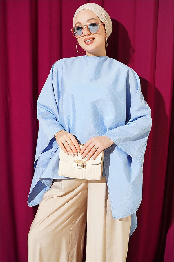 Batwing Sleeve Oversize Blouse Blue