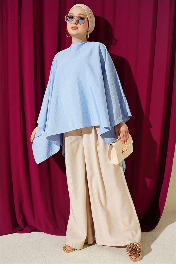 Batwing Sleeve Oversize Blouse Blue