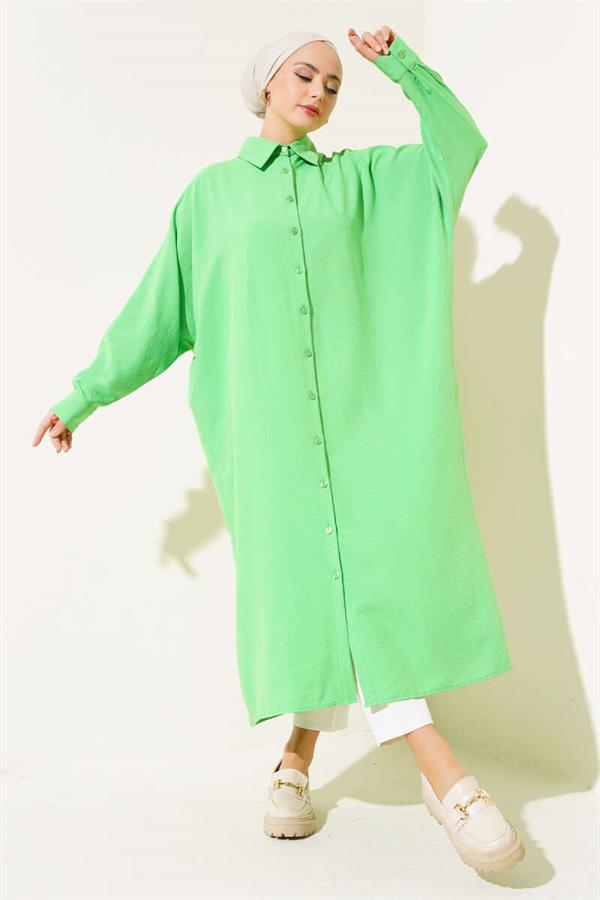 Batwing Sleeve Oversize Long Shirt Green