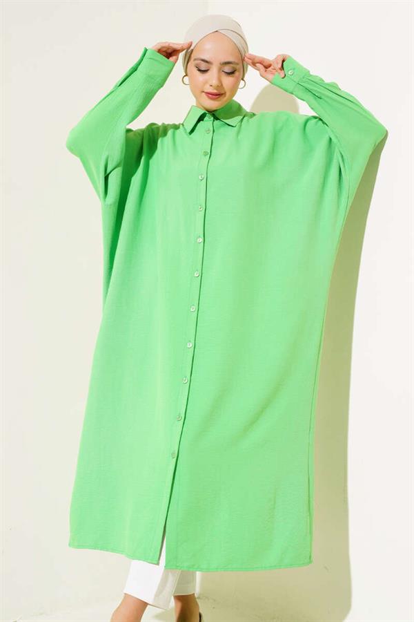 Batwing Sleeve Oversize Long Shirt Green