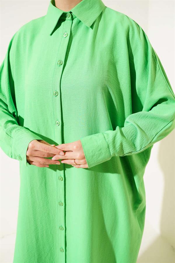 Batwing Sleeve Oversize Long Shirt Green