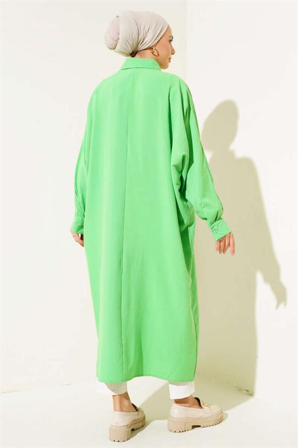 Batwing Sleeve Oversize Long Shirt Green