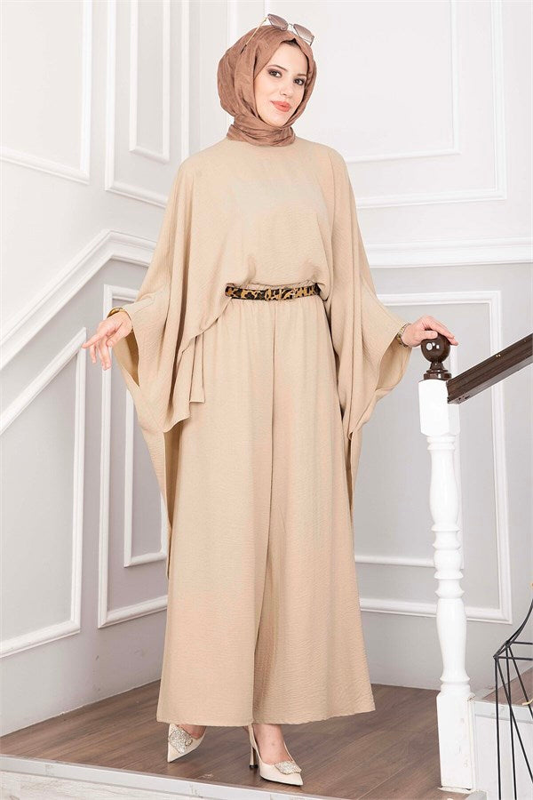 Batwing Sleeve Loose-Fitting Pants 2 Piece Set in Camel