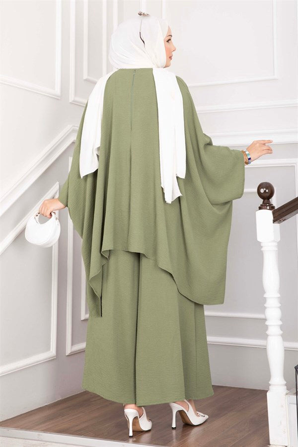 Batwing Sleeve Loose-Fitting Pants Two-Piece Set in Green Olive