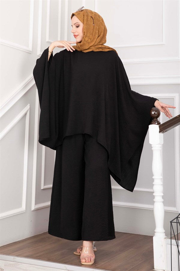 Batwing Sleeve Loose-Fitting Pants Two-Piece Set, Black