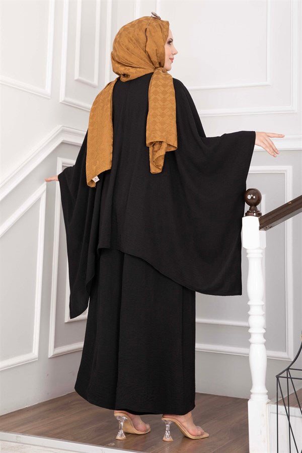 Batwing Sleeve Loose-Fitting Pants Two-Piece Set, Black