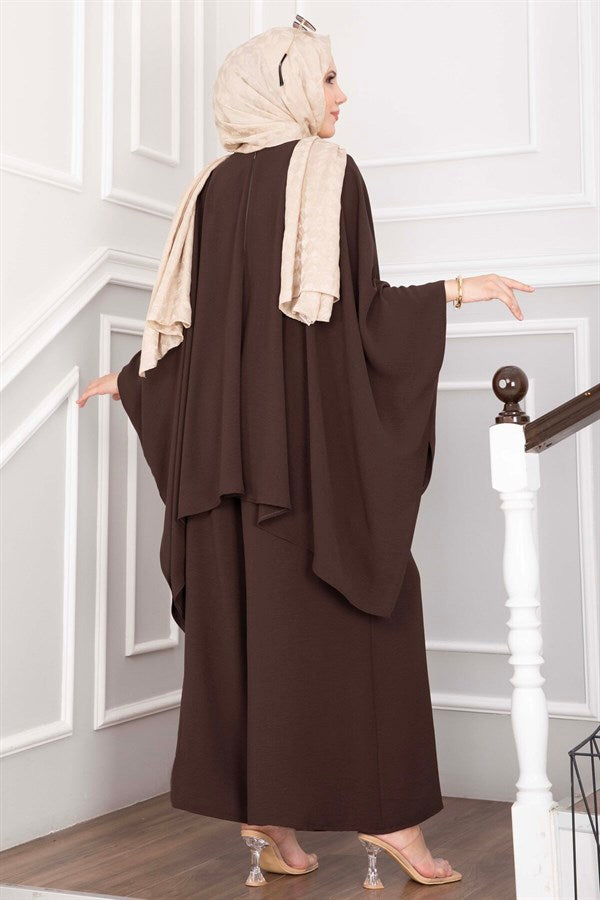 Batwing Sleeve Loose-Fitting Pants Two-Piece Set in Coffee