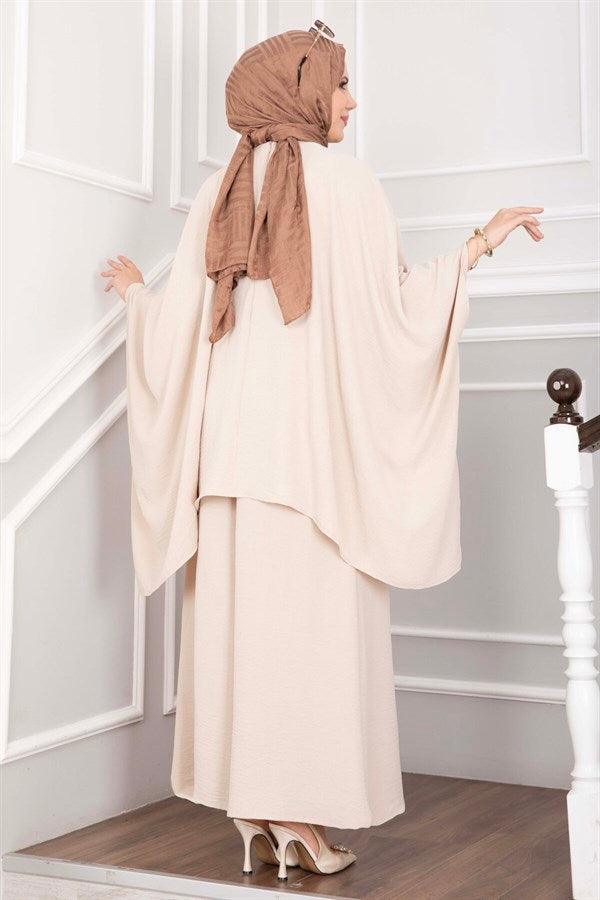 Batwing Sleeve Loose-Fitting Pants Two-Piece Set in Beige