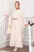 Batwing Sleeve Loose-Fitting Pants Two-Piece Set in Beige