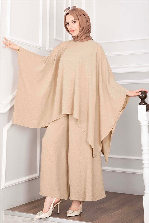 Batwing Sleeve Loose-Fitting Pants 2 Piece Set in Camel