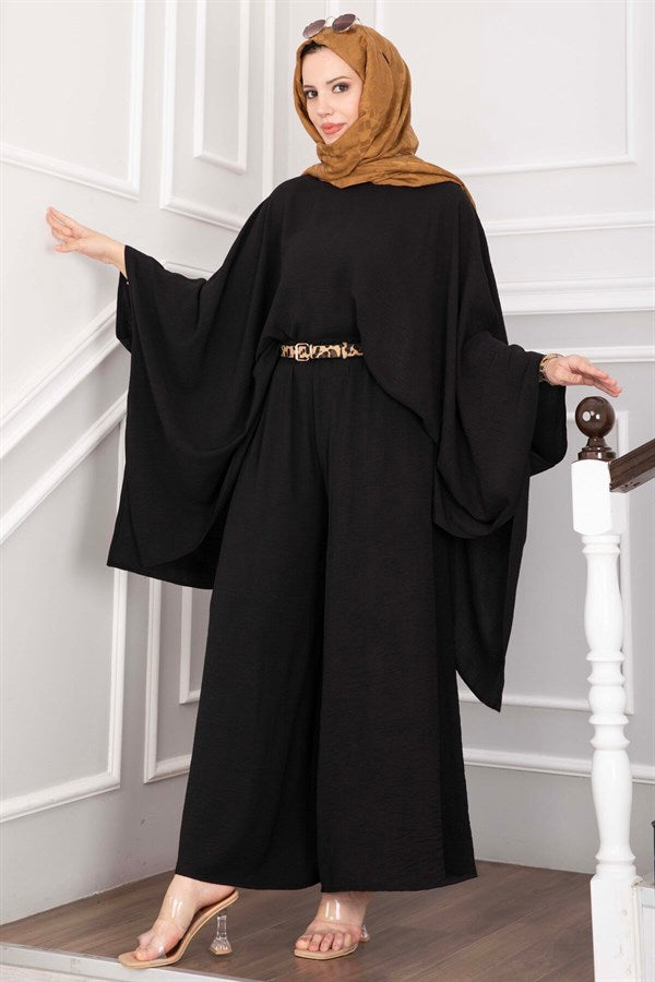 Batwing Sleeve Loose-Fitting Pants Two-Piece Set, Black