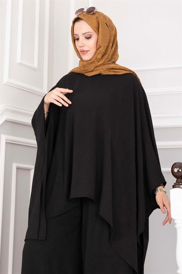 Batwing Sleeve Loose-Fitting Pants Two-Piece Set, Black