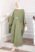 Batwing Sleeve Loose-Fitting Pants Two-Piece Set in Green Olive