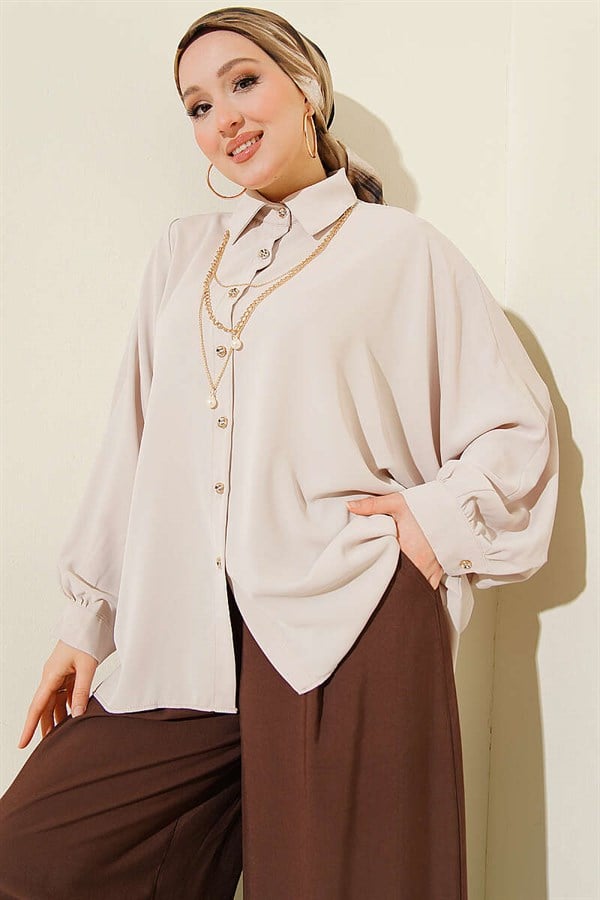 Bat Sleeve Oversize Shirt Beige