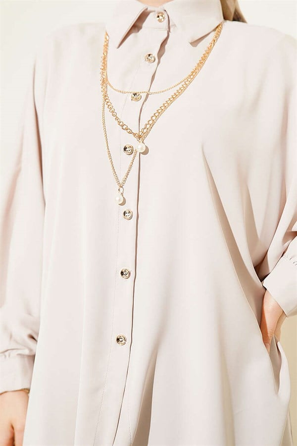 Bat Sleeve Oversize Shirt Beige