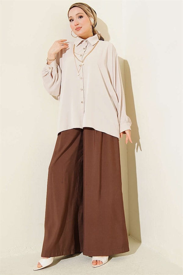 Bat Sleeve Oversize Shirt Beige