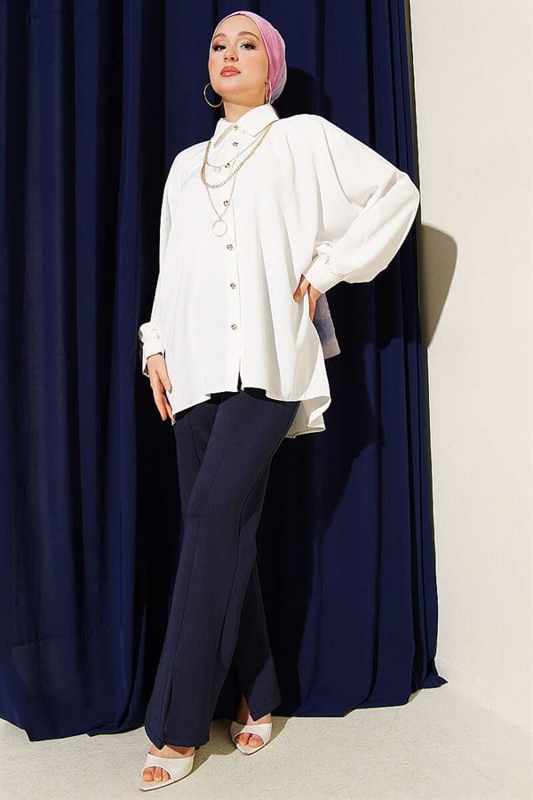 Batwing Sleeve Oversize Shirt, Ecru