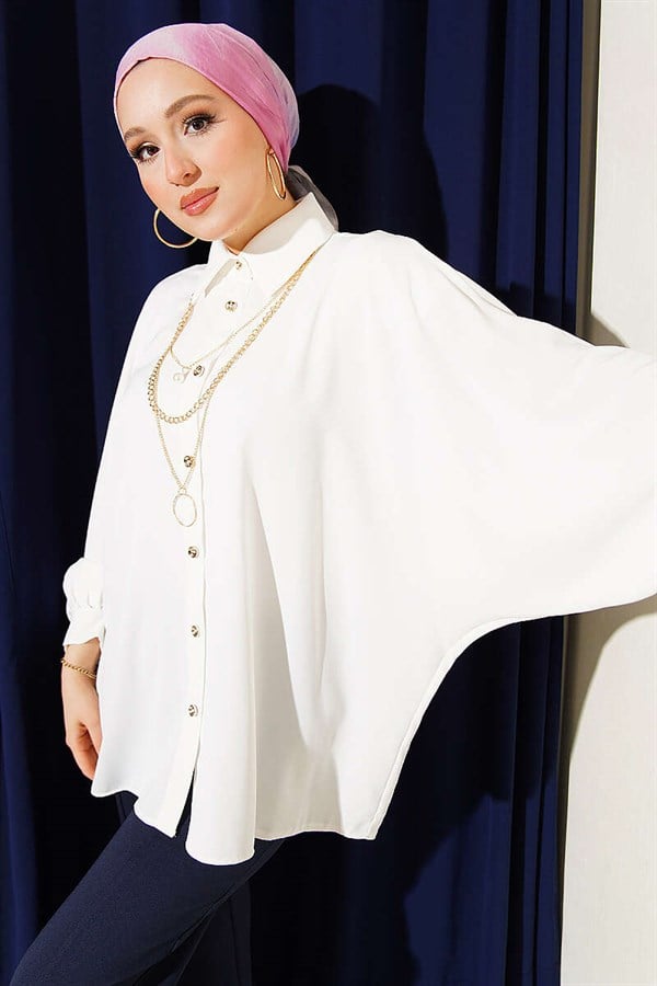 Batwing Sleeve Oversize Shirt, Ecru