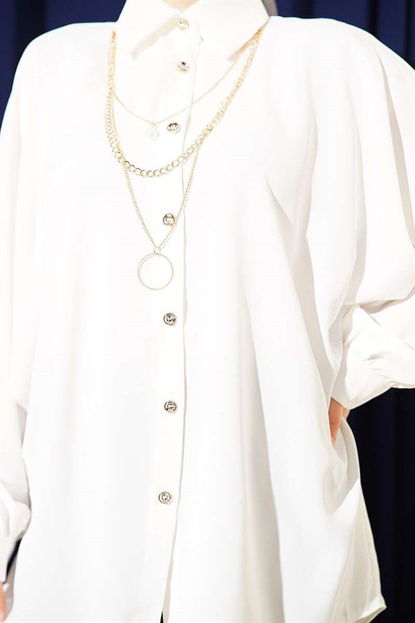Batwing Sleeve Oversize Shirt, Ecru