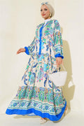 Half Plaid Patterned Dress Cream