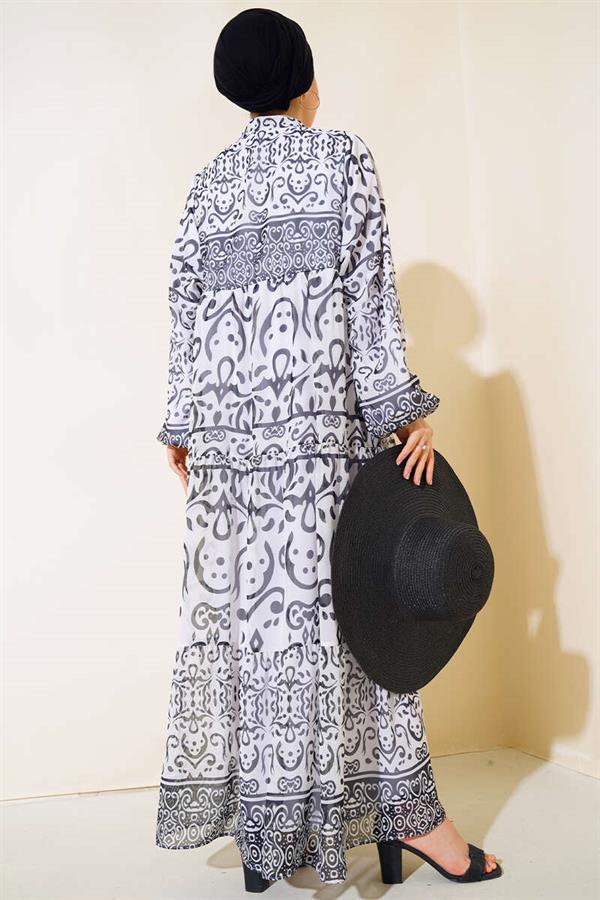 Half Buttoned Chiffon Dress White