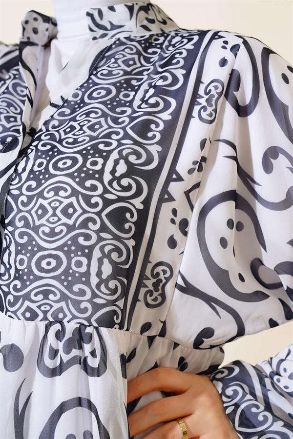 Half Buttoned Chiffon Dress White