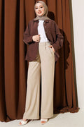 Beige Palazzo Pants with Half Waist Elastic