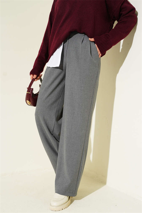 Half-Waist Elasticated Palazzo Trousers, Smoke Grey