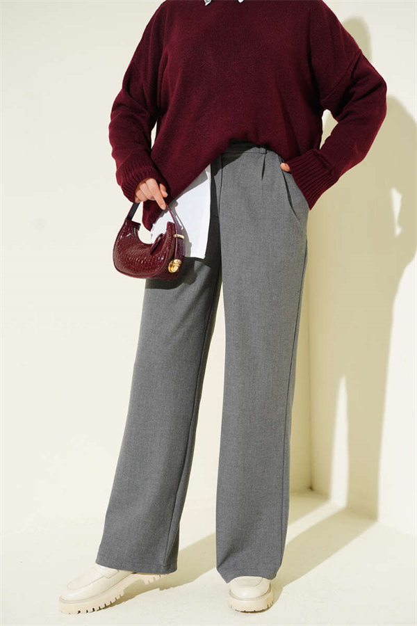 Half-Waist Elasticated Palazzo Trousers, Smoke Grey