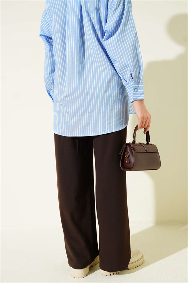 Half-Waist Elasticated Palazzo Trousers, Brown