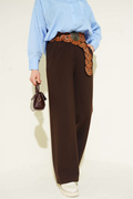 Half-Waist Elasticated Palazzo Trousers, Brown