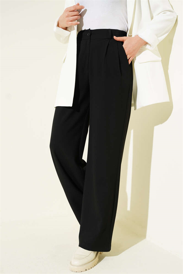 Black Palazzo Pants with Half Waist Elastic